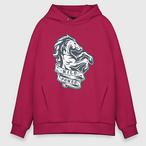 Мужское худи оверсайз Мустанг - дикая энергия / Маджента – фото 1