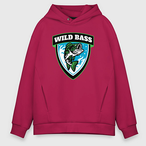 Мужское худи оверсайз Wild bass fishing / Маджента – фото 1