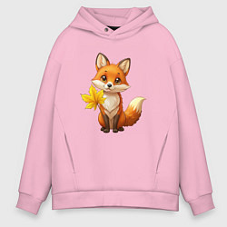 Толстовка оверсайз мужская Рыжая лисица с осенним листочком, цвет: светло-розовый