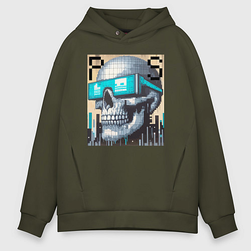 Мужское худи оверсайз Pixel skull - ai art fantasy / Хаки – фото 1