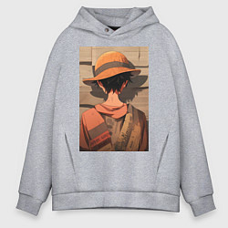 Толстовка оверсайз мужская Ван-Пис Луффи стенгазета, цвет: меланж