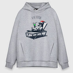 Толстовка оверсайз мужская Голубь с коктейлем на лежаке к нг готов, цвет: меланж