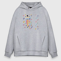 Толстовка оверсайз мужская Девушка в цветах, цвет: меланж