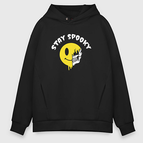 Мужское худи оверсайз Stay spooky смайл эмодзи / Черный – фото 1