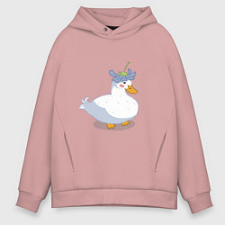 Толстовка оверсайз мужская Милая уточка гусь с цветочком на голове, цвет: пыльно-розовый