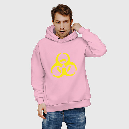 Мужское худи оверсайз Токсик - знак биоопасности / Светло-розовый – фото 3