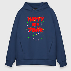 Толстовка оверсайз мужская Happy New Year ярко-красным, цвет: тёмно-синий
