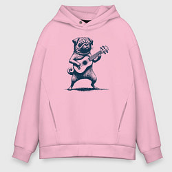 Толстовка оверсайз мужская Мопс с гитарой укулеле, цвет: светло-розовый