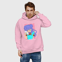 Толстовка оверсайз мужская Ранма - shampoo anime girl, цвет: светло-розовый — фото 2