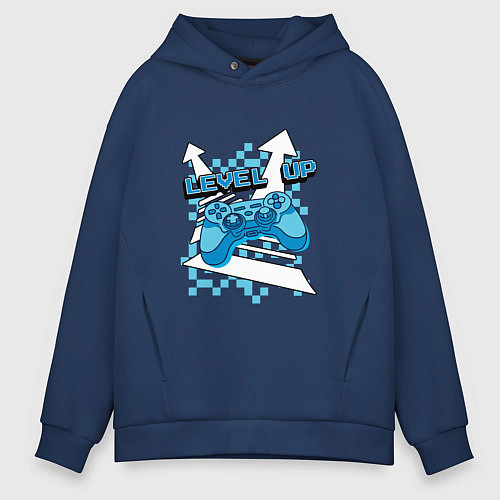 Мужское худи оверсайз Повышая уровень / Тёмно-синий – фото 1