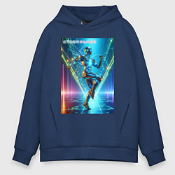 Толстовка оверсайз мужская Cool cyber dancer - neon glow, цвет: тёмно-синий