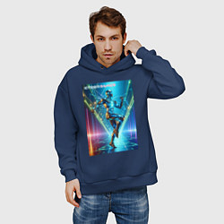 Толстовка оверсайз мужская Cool cyber dancer - neon glow, цвет: тёмно-синий — фото 2