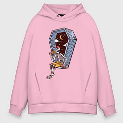 Толстовка оверсайз мужская Скелет ест пиццу, цвет: светло-розовый