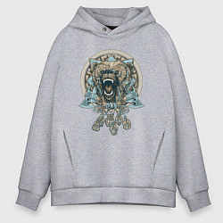 Толстовка оверсайз мужская Медведь и обереги, цвет: меланж
