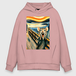 Толстовка оверсайз мужская Мышка кричит на картине Эдварда Мунка - мем искусс, цвет: пыльно-розовый