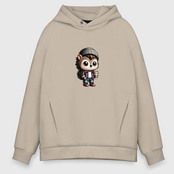 Толстовка оверсайз мужская Ежик-хипстер, цвет: миндальный