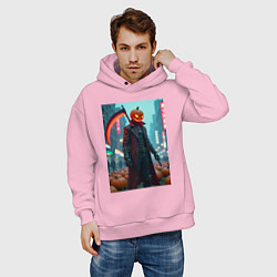 Толстовка оверсайз мужская Киберпанк Джек, цвет: светло-розовый — фото 2