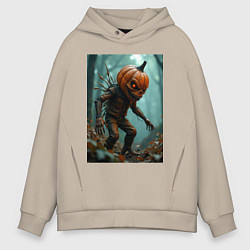 Толстовка оверсайз мужская Тыквенный монстр, цвет: миндальный