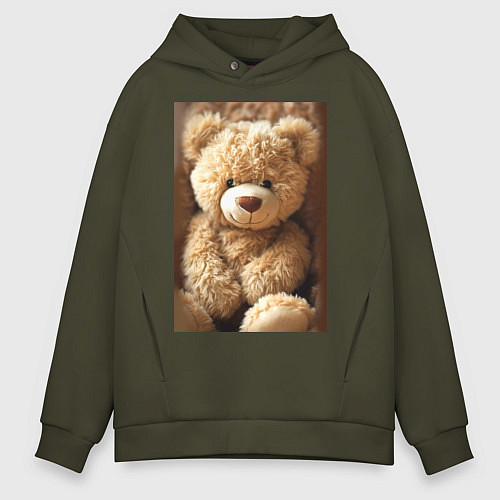 Мужское худи оверсайз Игрушечный большой медвежонок / Хаки – фото 1