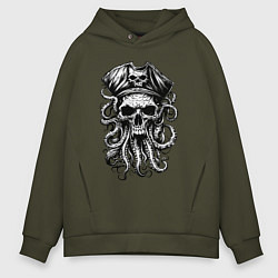 Толстовка оверсайз мужская Octopus skull, цвет: хаки