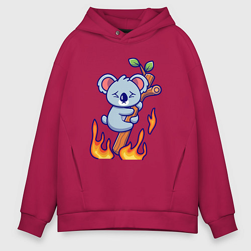 Мужское худи оверсайз Пожар у коалы / Маджента – фото 1