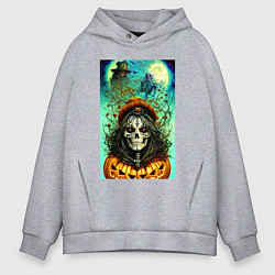 Толстовка оверсайз мужская Скелет ведьмы - хэллоуин, цвет: меланж