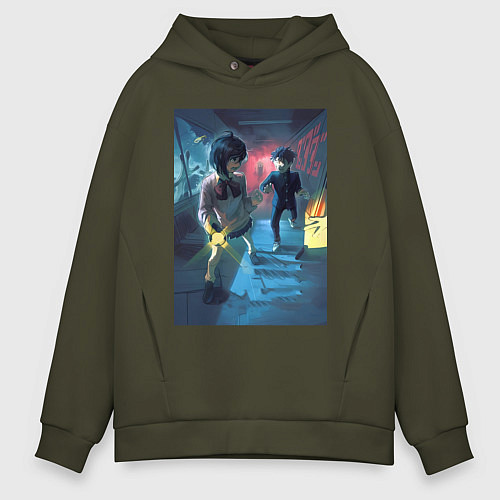 Мужское худи оверсайз Дандадан: Момо Аясэ / Хаки – фото 1