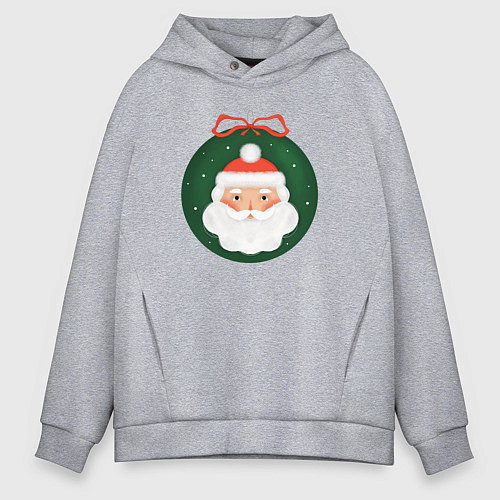 Мужское худи оверсайз Дед Мороз в ёлочном шарике / Меланж – фото 1