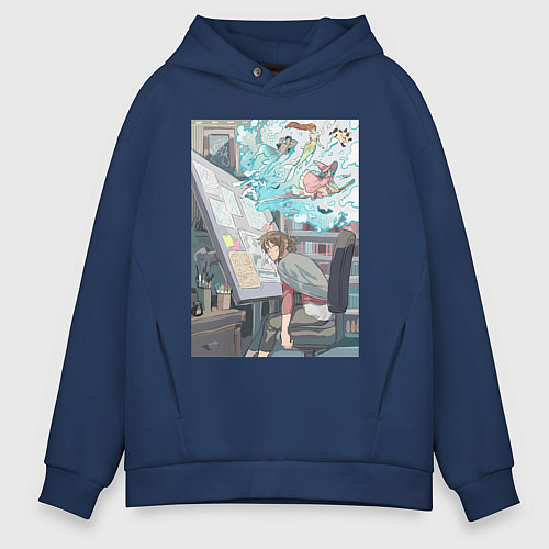 Мужское худи оверсайз Будни дизайнера / Тёмно-синий – фото 1