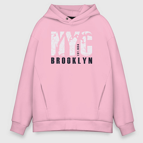 Мужское худи оверсайз NYC - Brooklyn / Светло-розовый – фото 1