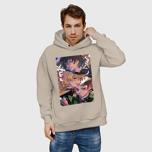 Мужское худи оверсайз Клинок рассекающий демонов Тандзиро Камадо / Миндальный – фото 3