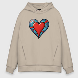 Толстовка оверсайз мужская Сердечко любовь, цвет: миндальный