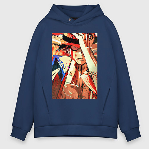 Мужское худи оверсайз Ван-Пис Луффи Монки арт / Тёмно-синий – фото 1