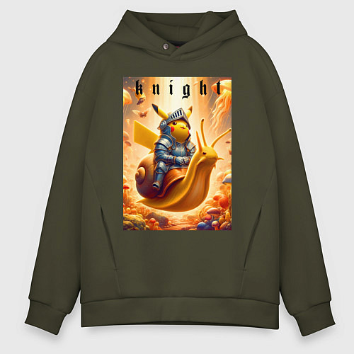 Мужское худи оверсайз Pikachu knight on a snail - ai art fantasy / Хаки – фото 1