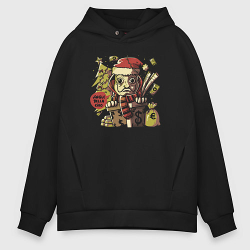 Мужское худи оверсайз Money heist christmas / Черный – фото 1