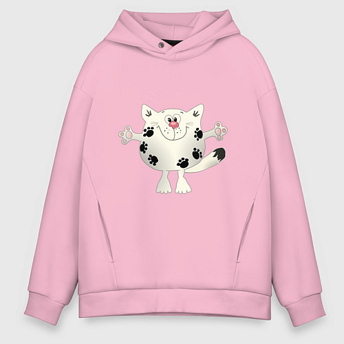 Мужское худи оверсайз Кот в лапах / Светло-розовый – фото 1