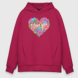 Толстовка оверсайз мужская Love flowers, цвет: маджента