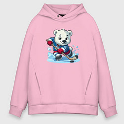 Толстовка оверсайз мужская Полярный медвежонок хоккейный форвард, цвет: светло-розовый