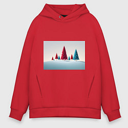 Толстовка оверсайз мужская Новогодний минимализм, цвет: красный