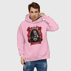 Толстовка оверсайз мужская Санта Муэрто с скелетами, цвет: светло-розовый — фото 2