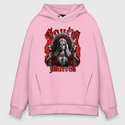 Толстовка оверсайз мужская Санта Муэрто с скелетами, цвет: светло-розовый