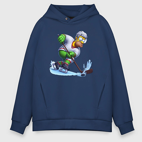 Мужское худи оверсайз Гомер Симпсон - крутой хоккеист / Тёмно-синий – фото 1