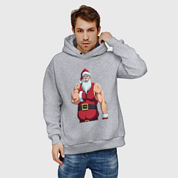 Толстовка оверсайз мужская Качок дед мороз, цвет: меланж — фото 2