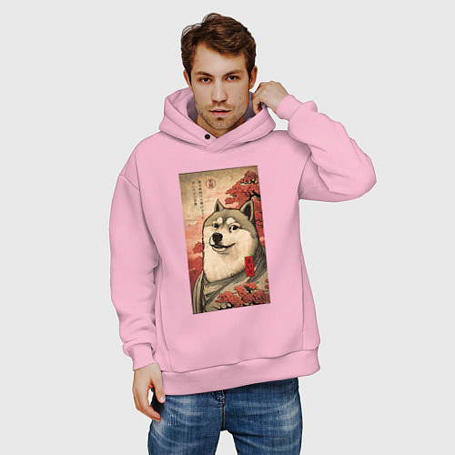 Мужское худи оверсайз Doge meme - japan style / Светло-розовый – фото 3