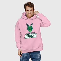 Толстовка оверсайз мужская Milwaukee Bucks NBA, цвет: светло-розовый — фото 2