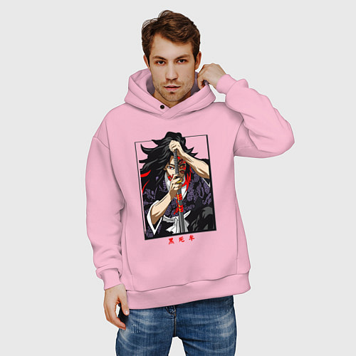 Мужское худи оверсайз Клинок, рассекающий демонов Кокушибо / Светло-розовый – фото 3