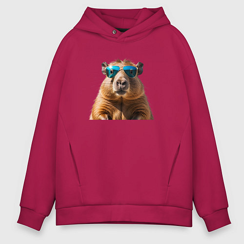 Мужское худи оверсайз Капибара в модных очках / Маджента – фото 1