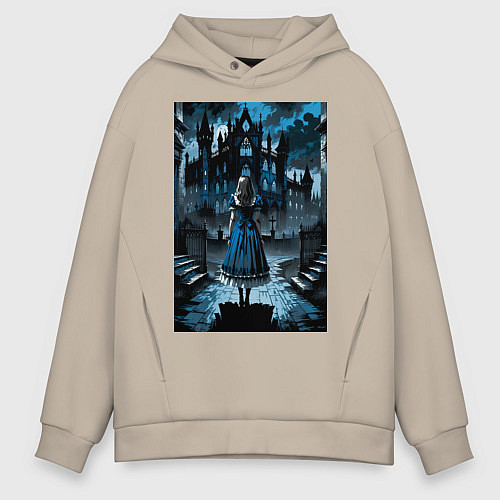 Мужское худи оверсайз Готичная Алиса в стране чудес / Миндальный – фото 1