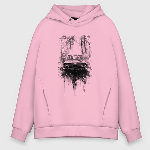 Мужское худи оверсайз Авто в лесу / Светло-розовый – фото 1