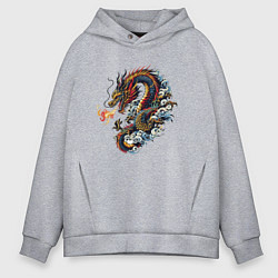 Толстовка оверсайз мужская Japanese dragon - engraving, цвет: меланж